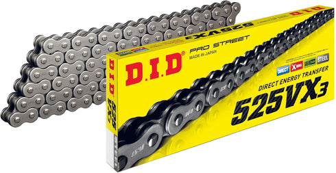 D.I.D Chain 525VX3 130L X-Ring Rivet Chain - Natural Steel