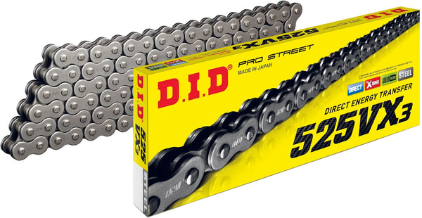 D.I.D Chain 525VX3 130L X-Ring Rivet Chain - Natural Steel