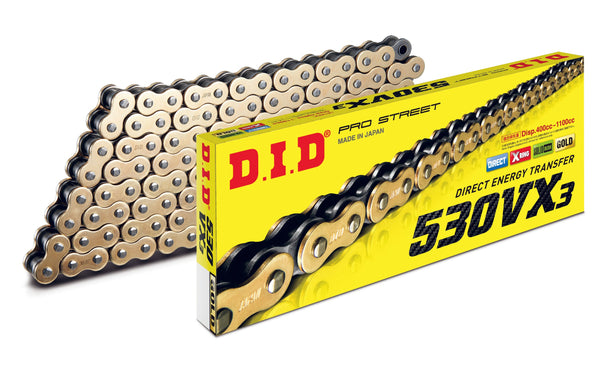 DID Chain 530VX3 X-Ring Rivet Motorcycle Chain - 120 Links (Gold)