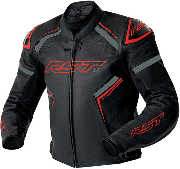 RST Mens S-1 D30 CE Leather Jacket - Black/Grey/Red — Motorcycle Gear (image 1 of 2)
