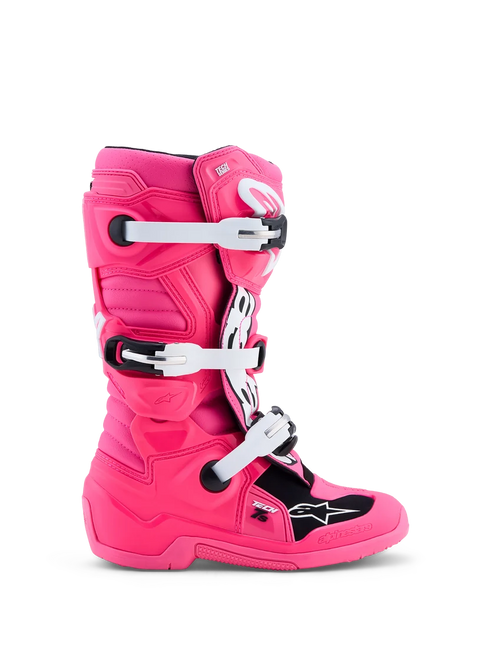 Alpinestars Youth Tech 7S Boots - Pink Fluo/Black/White — Motorcycle Gear (image 2 of 7)