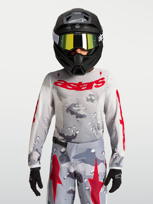 Alpinestars 2027 Youth Fluid Lone Jersey - Grey Camo/White/Fire Red — Motorcycle Gear (image 3 of 10)