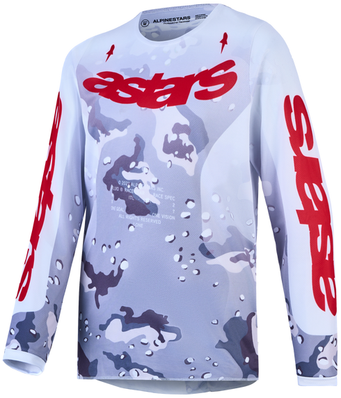 Alpinestars 2027 Youth Fluid Lone Jersey - Grey Camo/White/Fire Red — Motorcycle Gear (image 1 of 10)