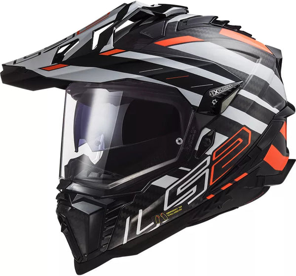 LS2 MX701 Explorer Carbon Edge Helmet - Black/Orange/White Gloss