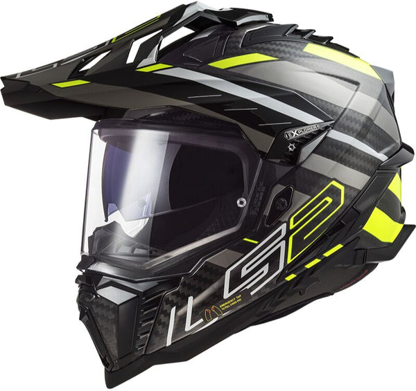 LS2 2024 MX701 Explorer Carbon Edge Helmet - Black/Hi-Viz Yellow Gloss