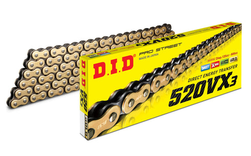 DID Chain 520-126 VX3 X-Ring Rivet Link Chain - Gold/Steel