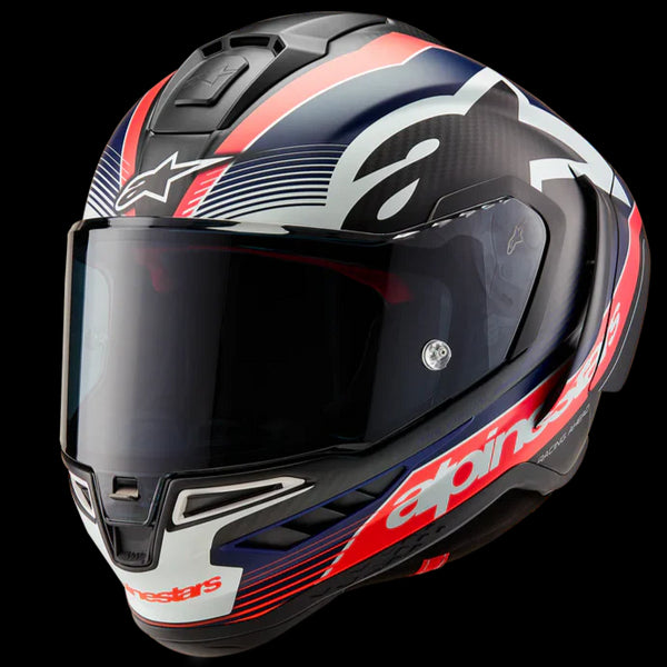 Alpinestars Supertech R10 Team Helmet Black Carbon/Red Fluo/Blue Matte