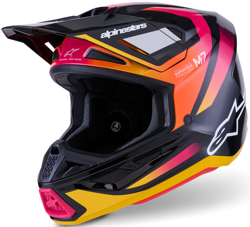 Alpinestars Supertech M7 Rise Helmet - Black/Yellow/Pink Gloss (ECE22.06)