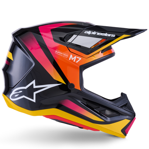 Alpinestars Supertech M7 Rise Helmet - Black/Yellow/Pink Gloss (ECE22.06)