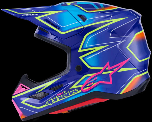 Alpinestars Supertech M7 Cast Helmet - Blue/Pink/Yellow Fluo ECE06