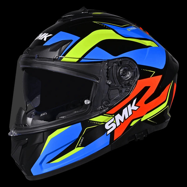 SMK Typhoon Azonix Helmet - GL257 Black/Blue/Yellow/Orange