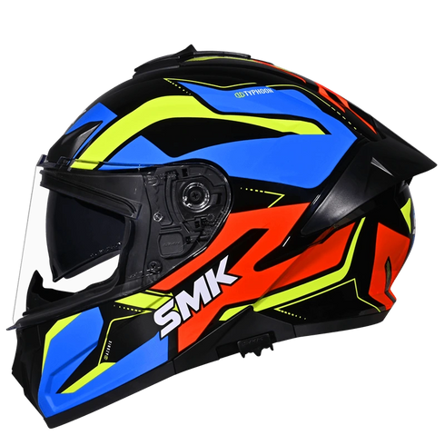 SMK Typhoon Azonix Helmet - GL257 Black/Blue/Yellow/Orange