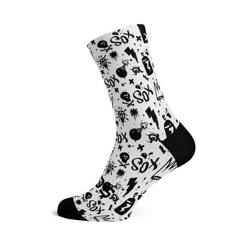 Sox Footwear Casual Crew Socks - Doodle White
