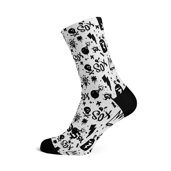 Sox Footwear Casual Crew Socks - Doodle White