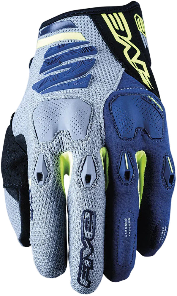 Five Gloves E2 Off-Road Enduro Gloves - Grey/Yellow Fluo/Navy