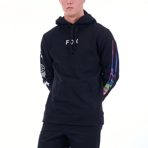 Fox Image Pullover Fleece Hoody - Black