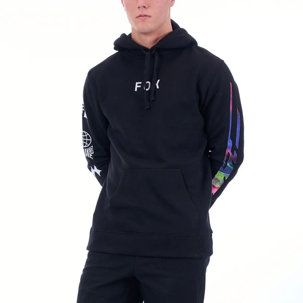 Fox Image Pullover Fleece Hoody - Black