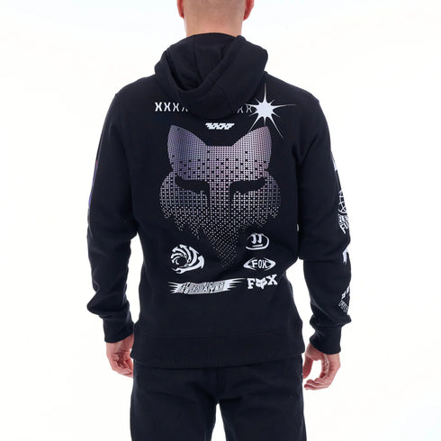 Fox Image Pullover Fleece Hoody - Black