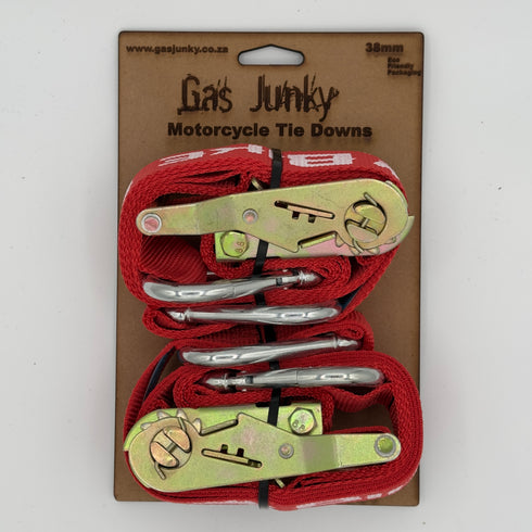 Gas Junky Printed 38mm Tie Down with Ratchet - Red (Bike Kings Branding)