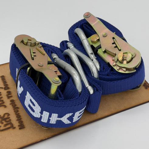 Gas Junky Printed 38mm Tie Down with Ratchet - Blue (Bike Kings Branding)