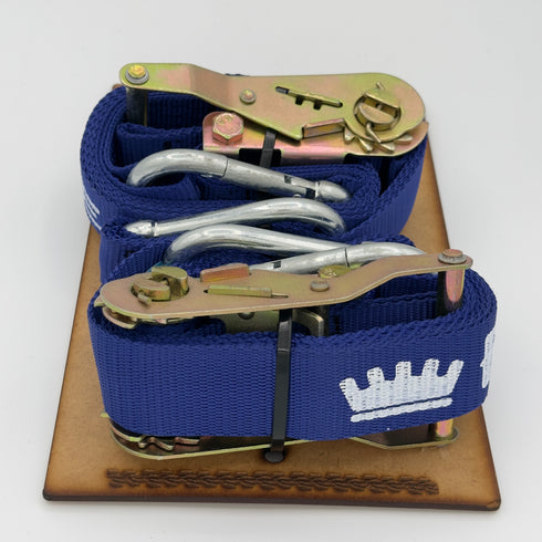 Gas Junky Printed 38mm Tie Down with Ratchet - Blue (Bike Kings Branding)