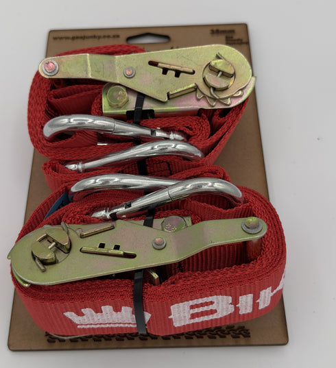 Gas Junky Printed 38mm Tie Down with Ratchet - Red (Bike Kings Branding)