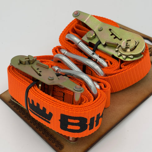 Gas Junky Printed 38mm Tie Down with Ratchet - Orange (Bike Kings Branding)