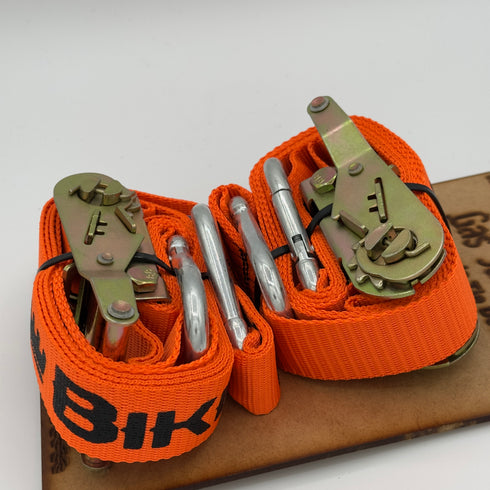 Gas Junky Printed 38mm Tie Down with Ratchet - Orange (Bike Kings Branding)
