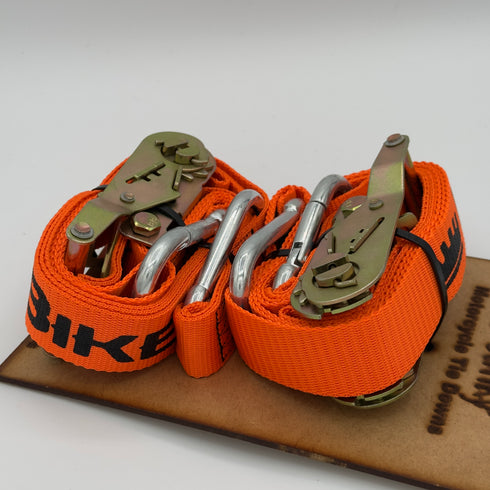 Gas Junky Printed 38mm Tie Down with Ratchet - Orange (Bike Kings Branding)
