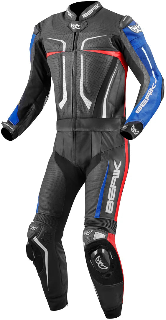 Berik Flumatic Evo Two Piece Motorcycle Leather Suit - Black/Red/Blue