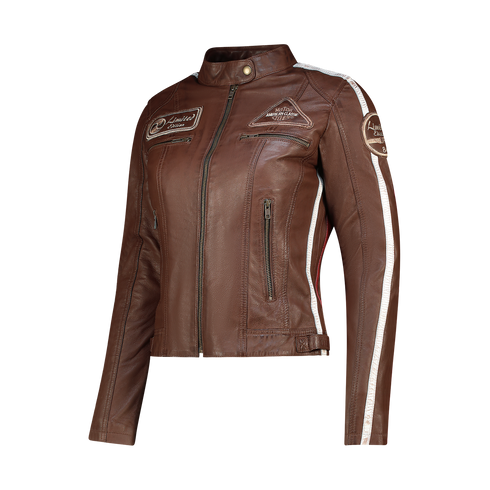 Nexo Ladies Café Racer Leather Jacket - Light Brown