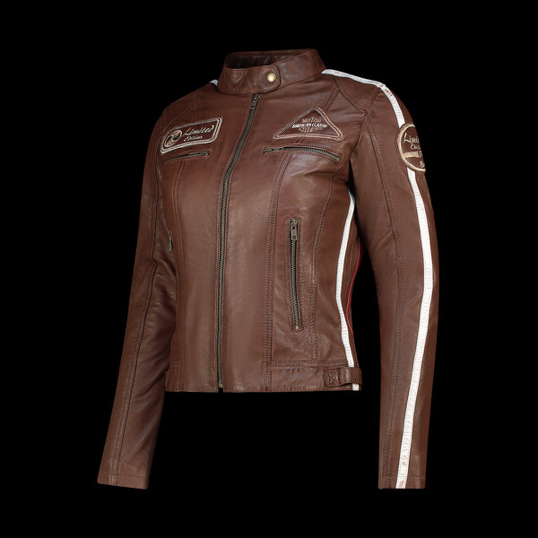 Nexo Ladies Café Racer Leather Jacket - Light Brown