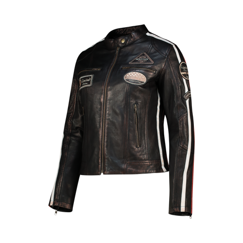 Nexo Ladies Cafe Racer Leather Jacket - Copper Wax