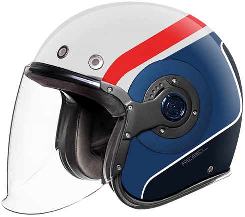 SMK Retro Jet Rebel Helmet - GL153 (White/Blue/Red) — Motorcycle Helmets (image 1 of 3)