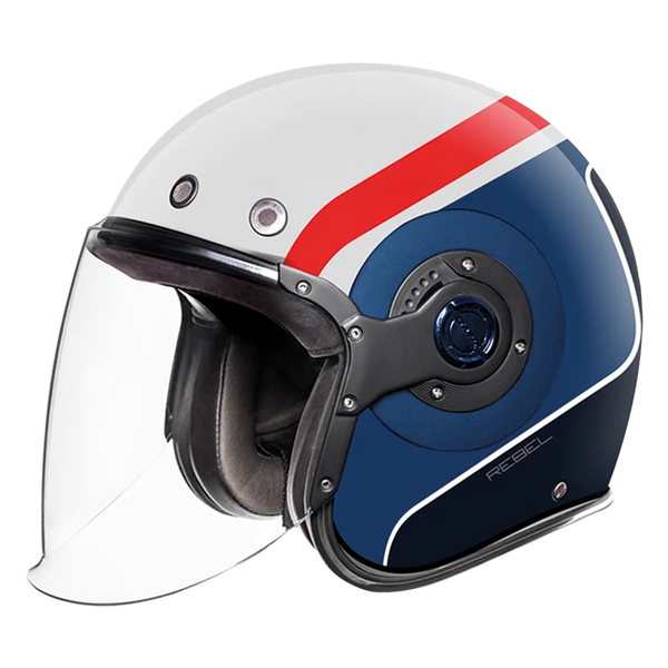 SMK Retro Jet Rebel Helmet - GL153 (White/Blue/Red)