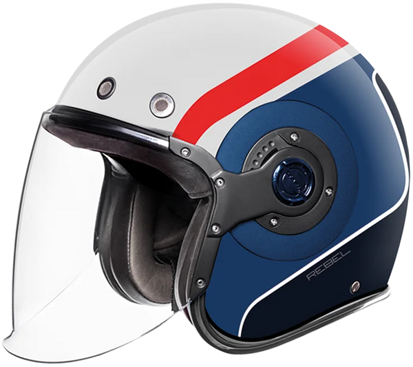 SMK Retro Jet Rebel Helmet - GL153 (White/Blue/Red) — Motorcycle Helmets (image 1 of 3)