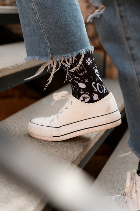 Sox Footwear Crew Socks - Doodle Black