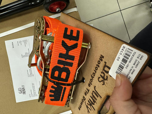 Gas Junky Printed 38mm Tie Down with Ratchet - Orange (Bike Kings Branding)