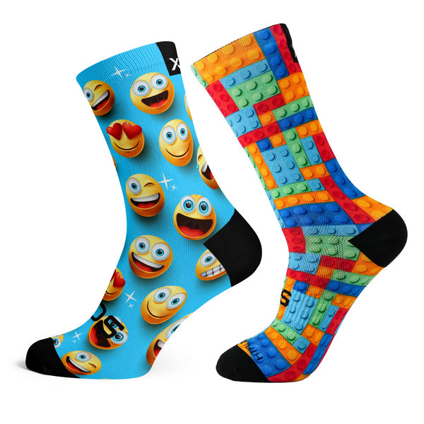 Sox Footwear Kids Crew Socks - Emoji & Blocks Pack