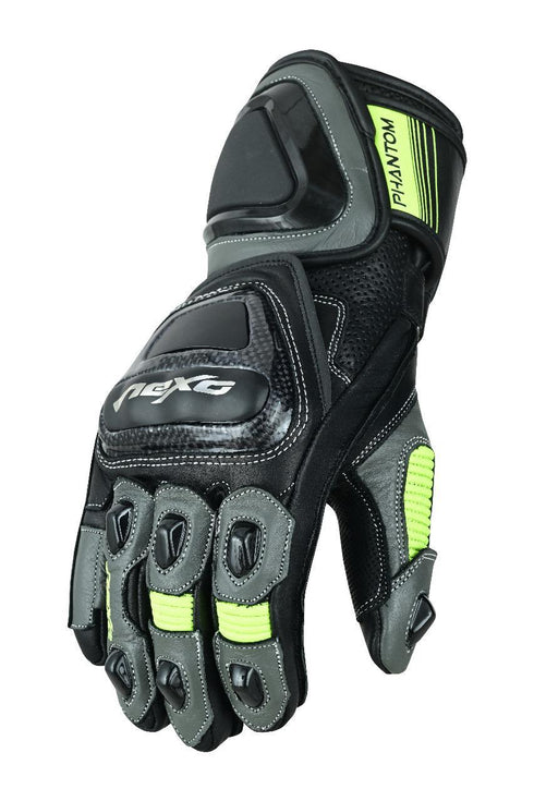 NEXO PHANTOM RACING LEATHER GLOVE - BLACK HI VIS YELLOW