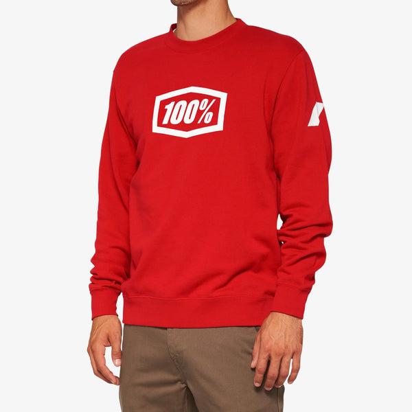 100% Icon Pull-Over Crewneck Fleece Sweat Shirt - Red
