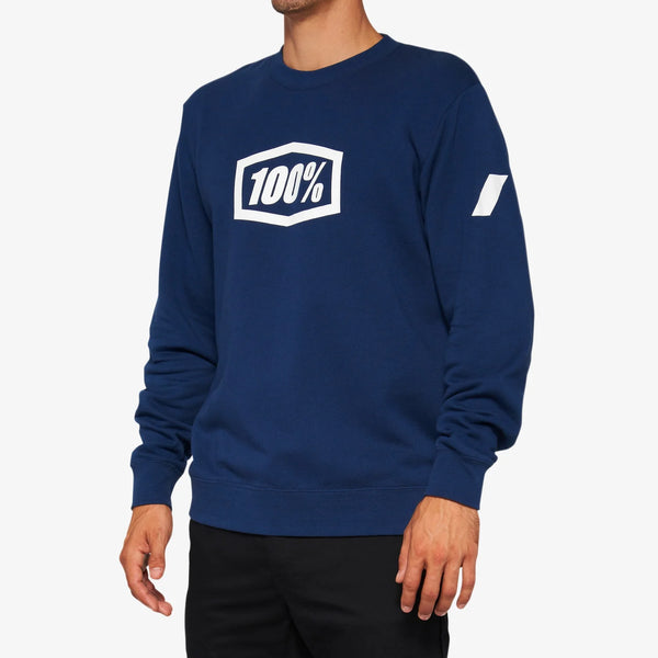 100% Icon Pull-Over Crewneck Fleece Sweat Shirt - Navy