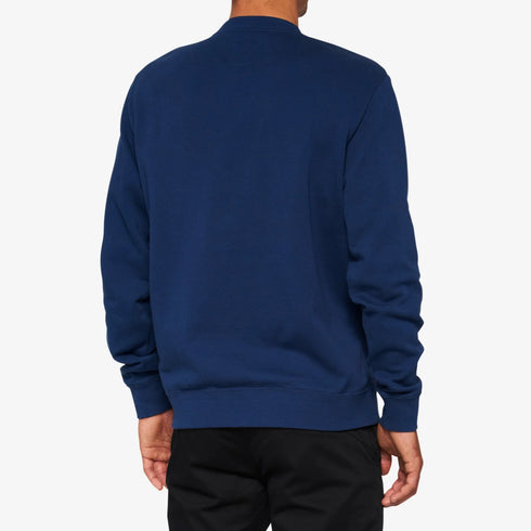 100% Icon Pull-Over Crewneck Fleece Sweat Shirt - Navy