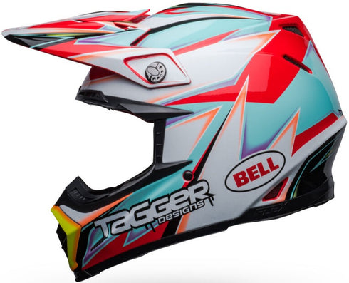 Bell 2023 MOTO-9S Flex Tagger Edge Helmet - White Gloss/Aqua (ECE 22.06)