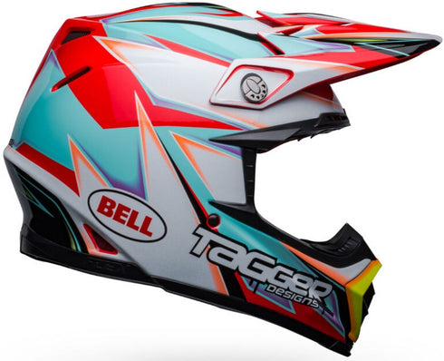 Bell 2023 MOTO-9S Flex Tagger Edge Helmet - White Gloss/Aqua (ECE 22.06)
