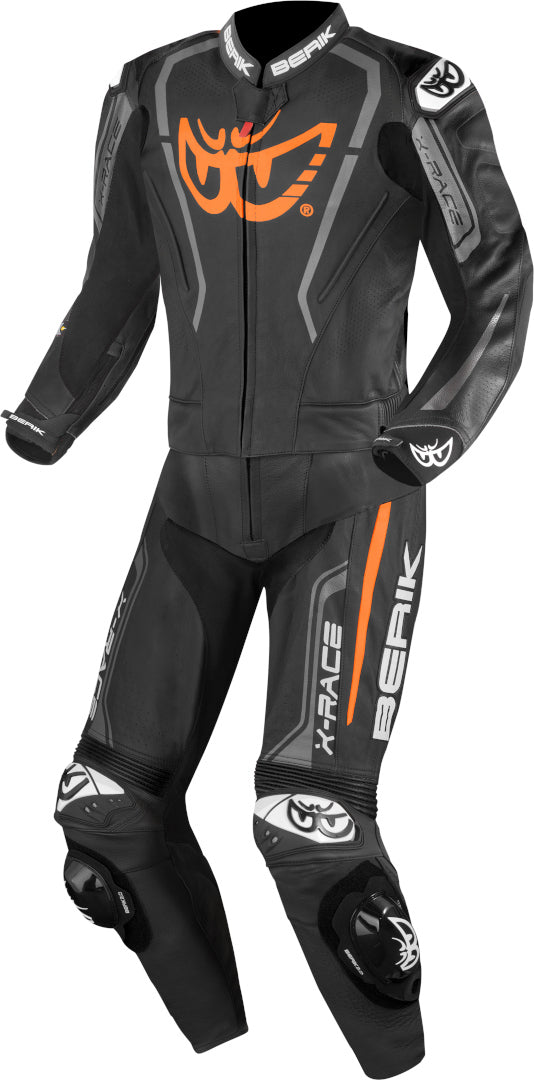 Berik 2.0 Zakura Evo perforated 2-Piece Motorcycle Leather Suit - Black/Orange/Grey