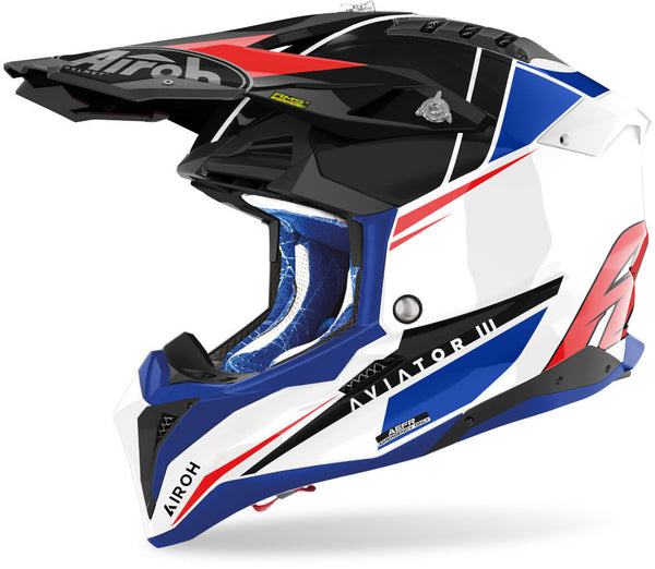 Airoh 2023 Aviator 3 Push Helmet - Blue/Red Gloss