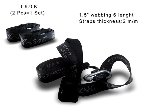 Keiti Heavy Duty 40mm Tie Downs with Carbine and Soft Hook - Black