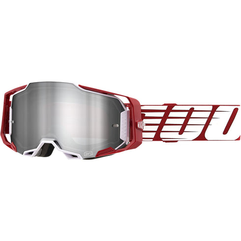 100% Armega Oversized Deep Red Goggles-Flash Silver Lens