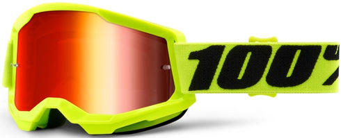 100% Strata 2 Yellow Youth Goggles-Red Mirror Lens